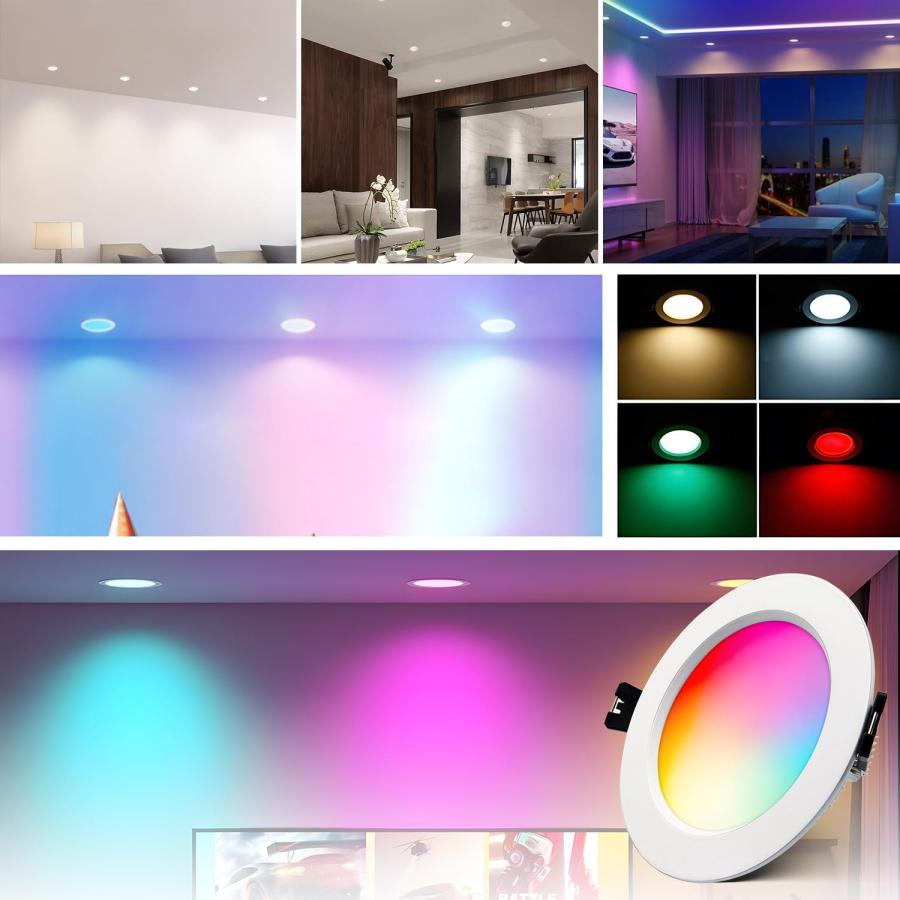Aotealit RGBW LED ダウンライト 7W 調光 調色 1600万色 3000-6000K 800lm φ75-80穴 アプリコント 埋め_5