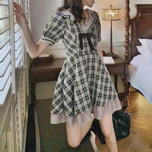 ワンピース 量産型 ガーリー コスプレ 原宿系 参戦服 オルチャン 可愛い チェック柄 春 夏 ショート丈 ミニ丈 地雷系 お嬢様 韓国 ゆめかわいい やみかわいい Mfd4c 馬利亜ちゃんヤフー店 通販 Yahoo ショッピング