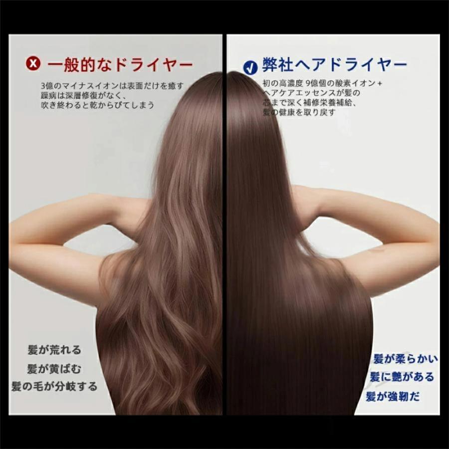 ドライヤー 大風量 4億マイナスイオン 冷熱風 25M/S 超軽量 3段階風速