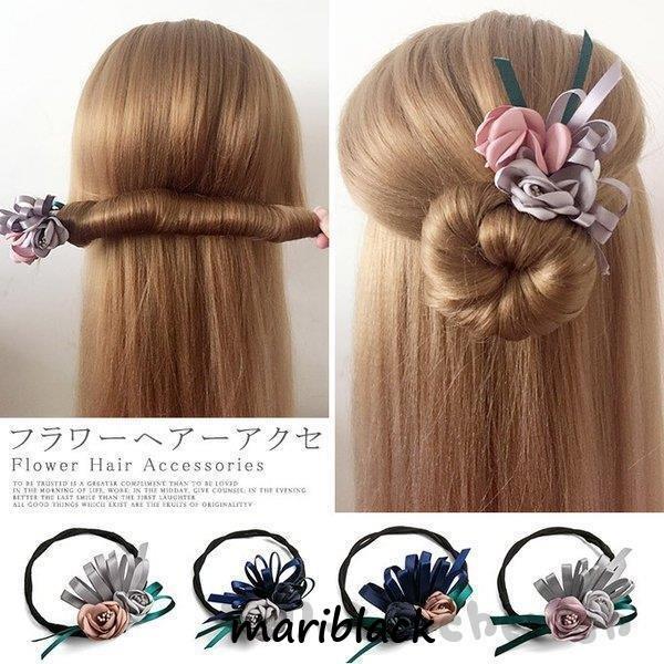 ヘアアクセサリー クリップ パールビジュー ワイヤー コサージュ くるりんぱスティック かんざし フラワー お団子ヘアー 卒業式｜mariblack｜07