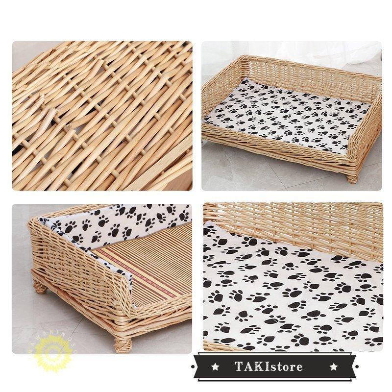 ペットベッド 耐噛み 藤ベッド マット 和式 ひんやり 犬用 犬マット 夏 クッション ペットソファ ござ 四季 寝床 猫用 手作り 編み物 大型犬 中型犬 