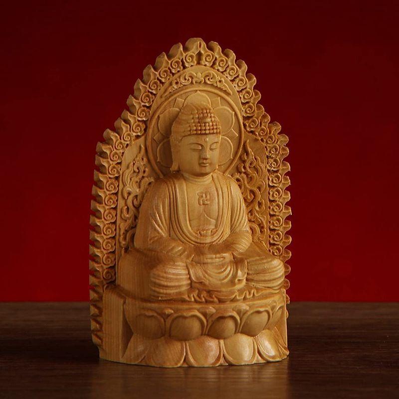 手のひらサイズ ミニチュア 釈迦像 高級天然ツゲ木彫り ミニ 仏像 如来像 置物 オブジェ 縁起物 如来 木製仏像 仏教美術品 黄楊 柘植