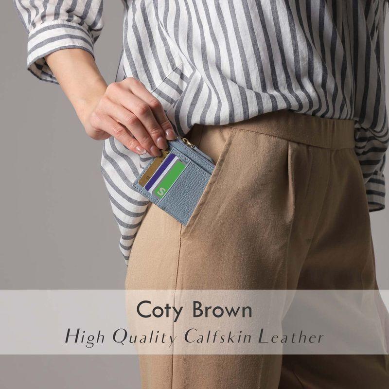 Coty Brown 薄型カード入れ フラグメントケース 小銭入れ 本革 レザー カーフスキン レディース メンズ (ダークブラウン)