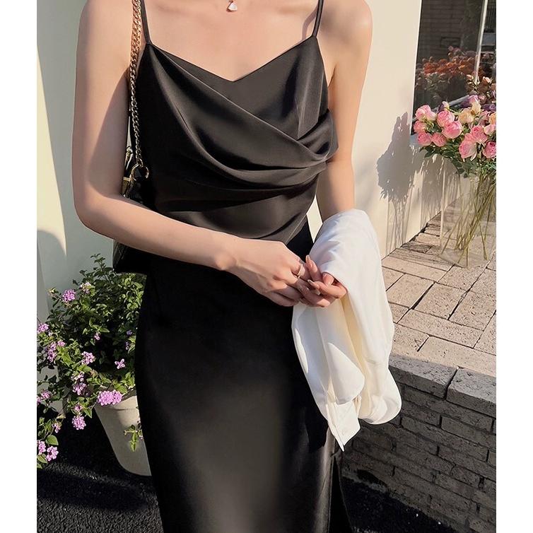 ワンピース ドレス キャミソールワンピ キャミワンピ サテン サイド  