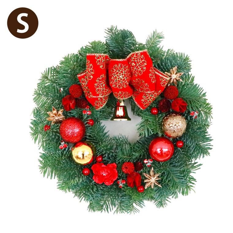 クリスマス 生リース 生花 オレゴンモミ 真っ赤な リース S おしゃれ