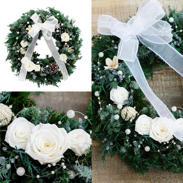 クリスマス リース 玄関 コニファー ローズ リース L プリザーブドフラワー バラ 薔薇の花 ギフト クリスマス プレゼント 誕生日 女性