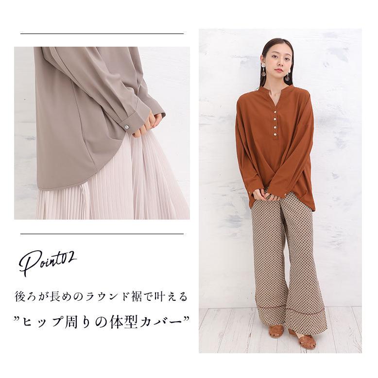 大きいサイズ レディース シャツ 長袖 スキッパー ゆる綺麗 フロント 裾タック ブラウス トップス 秋服 30代 40代 50代 ファッション MA｜marilyn｜05