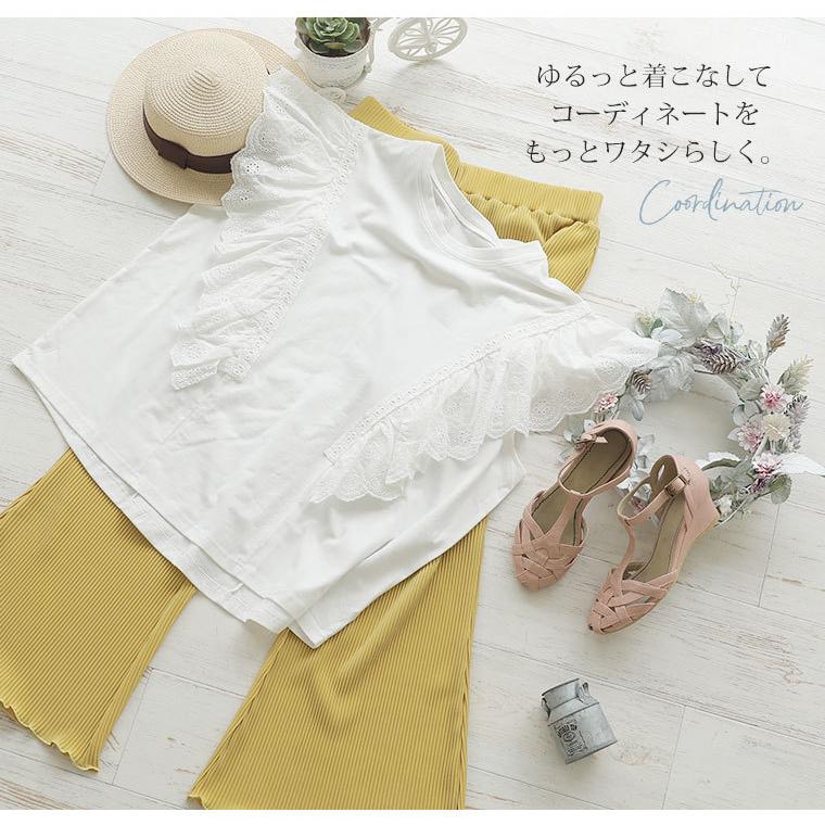 大きいサイズ レディース トップス カットソー オーバーレース フリル ラッフルスリーブ コットンレース 綿100% Tシャツ 夏服 30代 40代 50代 ファッション MA｜marilyn｜05