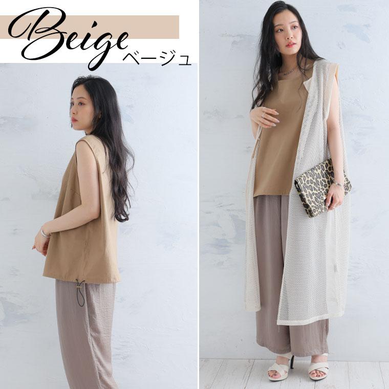大きいサイズ レディース タンクトップ 伸びる綿麻 裾ドロスト