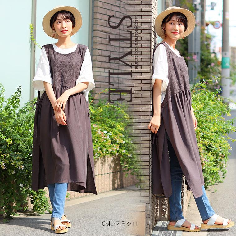 大きいサイズ レディース ワンピース ノースリーブ ロング レイヤード 綿100 刺繍 脇リボン 夏 秋服 30代 40代 50代 ファッション Ma 大きいサイズ レディース マリリン 通販 Yahoo ショッピング