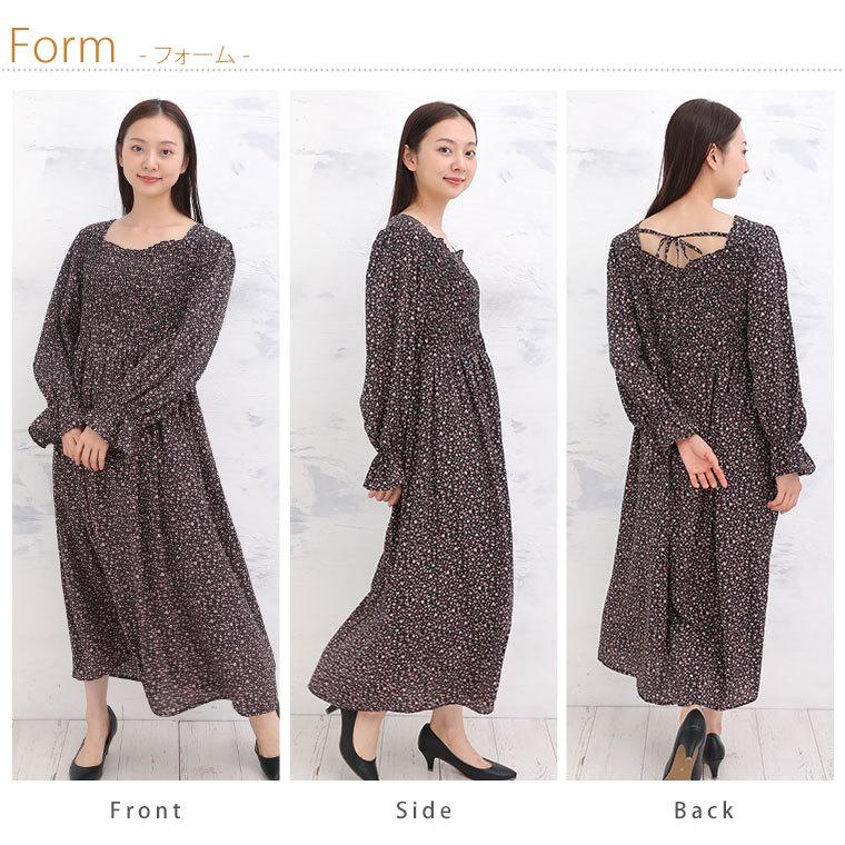 大きいサイズ レディース ワンピース 長袖 ロング丈 ジョーゼット 小花
