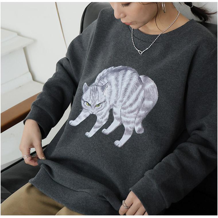 大きいサイズ レディース トップス ネコ 裏起毛 プルオーバー オノマイ