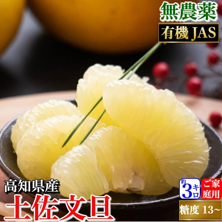 無農薬 有機JAS認定 土佐文旦 有機栽培 家庭用 3kg 高知県産 2L-L 混合