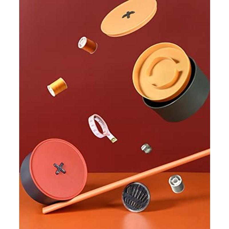 アイモハ ソーイングセット ボックス 裁縫セット 収納箱 円形ボックス 小物入れ 可愛いボタンのようなソーイングセット(レッド) FREE｜marin-store｜02