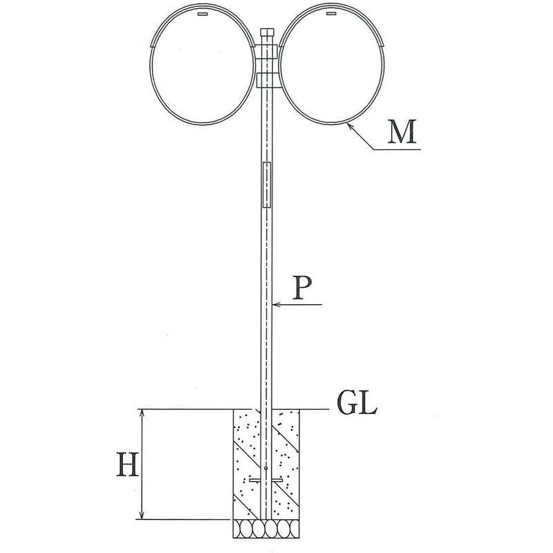 ステンレス製カーブミラー　450φ　丸型　＋　直径45cm　支柱　(60.5φX3m)　X　2面鏡　のセット