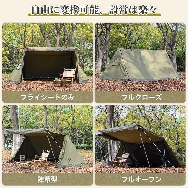 TOMOUNT パップテント TC軍幕 ソロテント 2人用 ポリコットンテント 煙突穴付き インナー付き サイドウォール付き 多機能 日よけ パップテント TC軍幕 ソロテント 2人用 ポリコットンテント 煙突穴付き インナー付き サイドウォール付き 多機能 日よけ