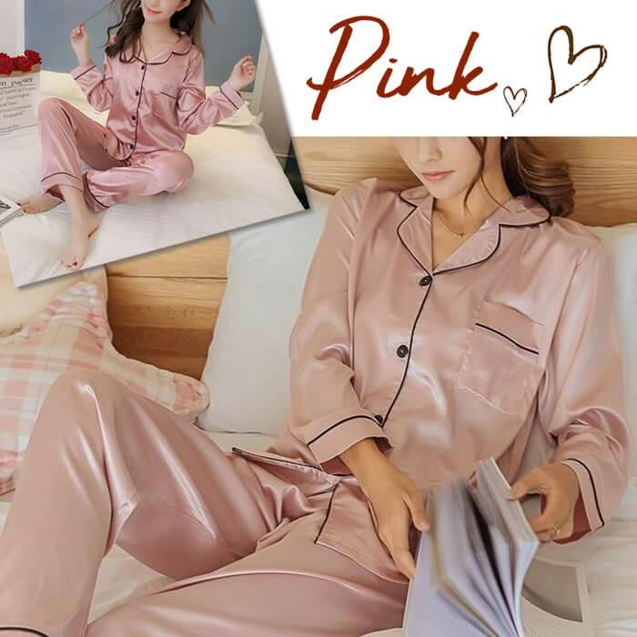 パジャマ ナイトウェア レディース サテン ルームウェア 上下セット