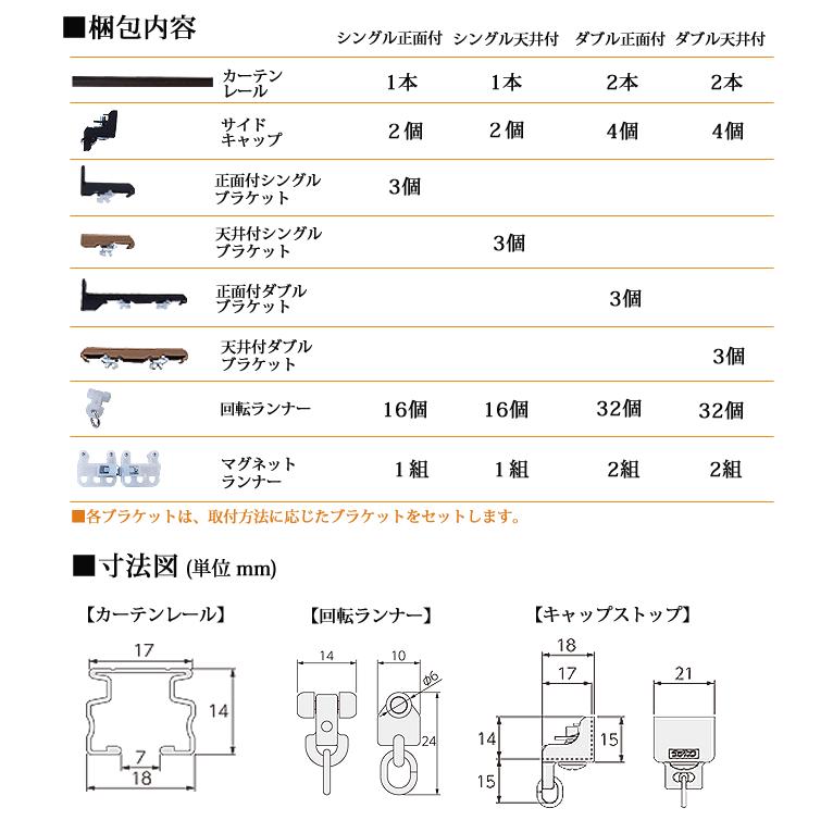 カーテンレール 2.0mダブル 17mm角型レール タチカワブラインド 日本製