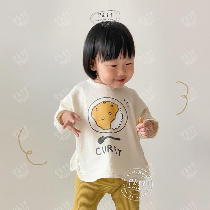 長袖tシャツ トップス ロンt カレーライス Ikii 韓国子供服 キッズ おしゃれ 可愛い イラスト カレー ゆったり 男の子 女の子 80cm 90cm 100cm 110cm 11 060 湘南の韓国子供服マリンキャッスル 通販 Yahoo ショッピング