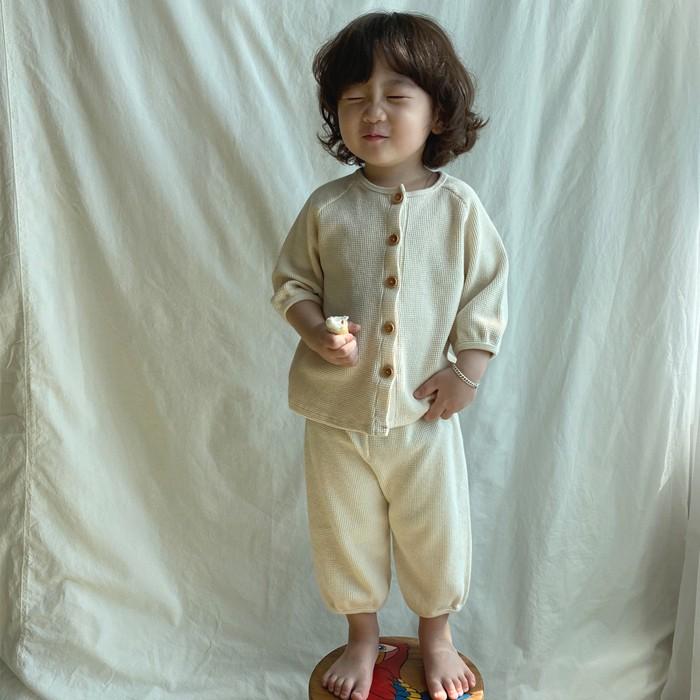 パジャマ 7分丈 Kids おしゃれ オシャレ キッズ 上下セット 女の子 無地ワッフル 男の子 部屋着 韓国子供服 期間限定特価 韓国子供服