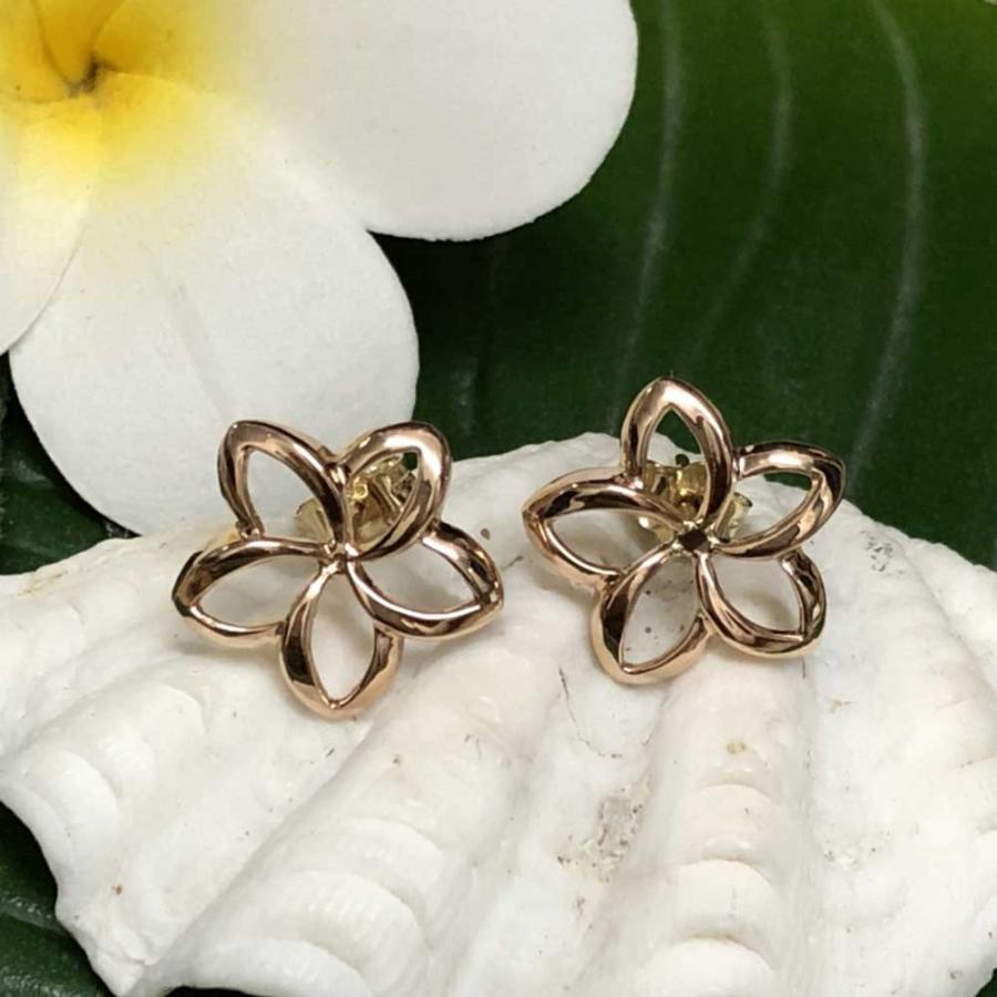 14k ゴールド プルメリアピアス マウイダイバーズジュエリー
