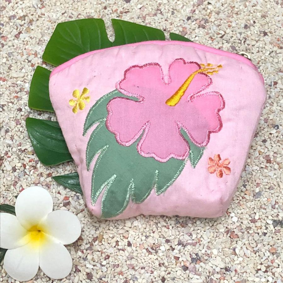 ハワイアンキルト Hawaiian Quilt ハイビスカスコインケース ピンク インテリア小物 財布 小銭入れ｜mariner｜02