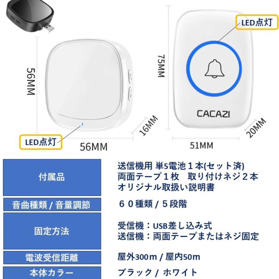 ワイヤレスチャイム USB式 取説付 ドアチャイム ワイヤレス