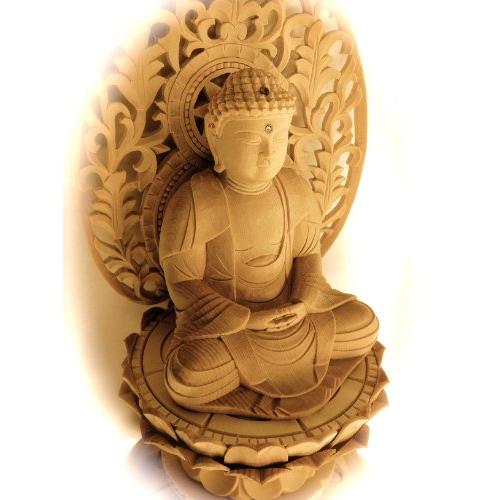 未使用保管品 六角台座 座釈迦 2.5寸 木製 金泥書 ヒノキ 仏具（F2