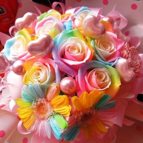 誕生日プレゼント 彼女 レインボーローズ 花束風 プリザーブドフラワー レインボーガーベラ プリザーブドフラ 誕生日プレゼント