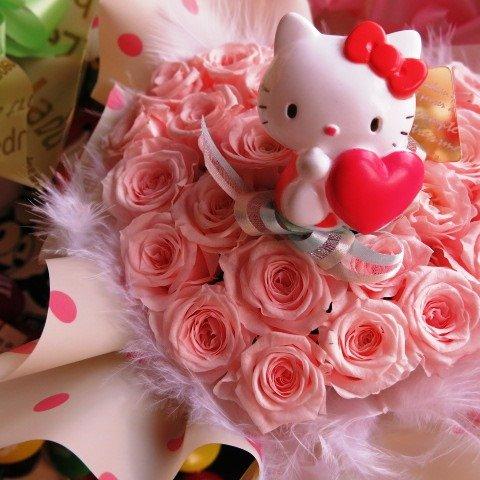 キティ 花 ハート プリザーブドフラワー ギフト キティちゃん マスコット入り クリアーケース付き 