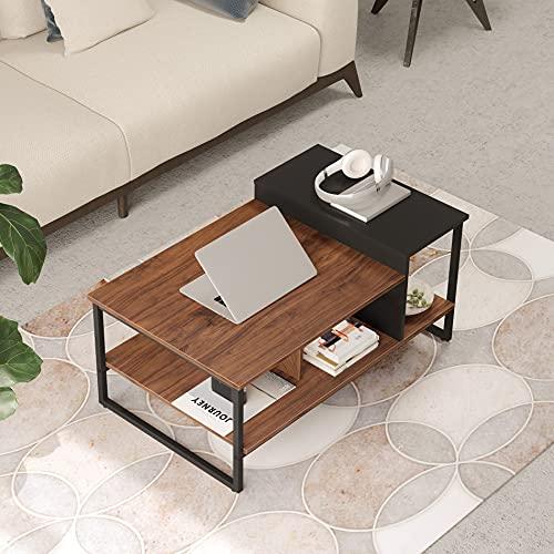 HOMOOI ローテーブル 階層設計 木制センターテーブル コーヒーテーブル