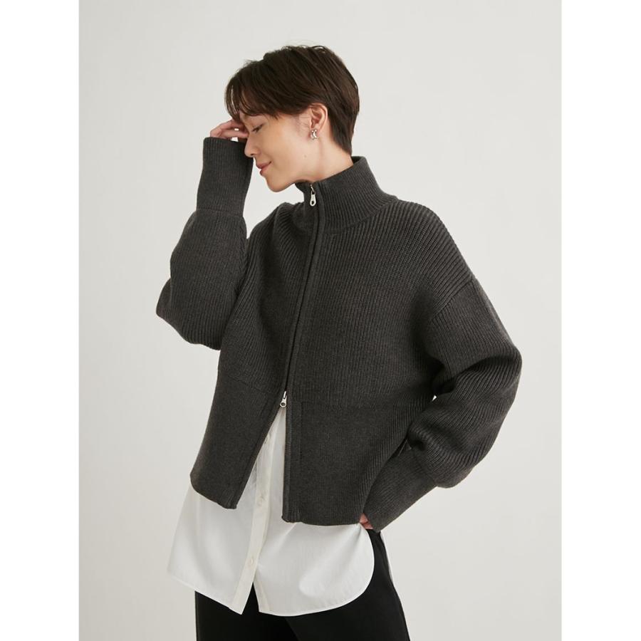 【新品タグ付き】 emmi フロントジップ ニットカーディガン ブラック エミ emmi エミ atelier フロントジップニットカーディガン