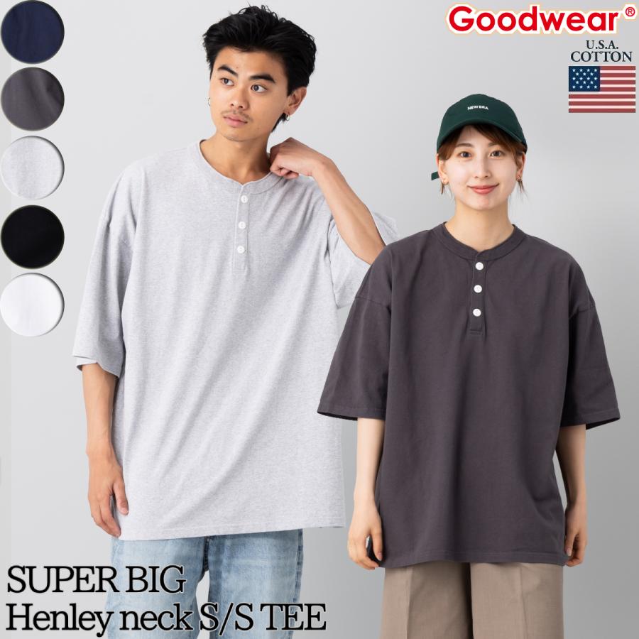 GUHROOVY グレー 半袖 Tシャツ L large グルーヴィー Goodwear（グッドウェア） Goodwear USAコットン ヘンリーネック SUPER