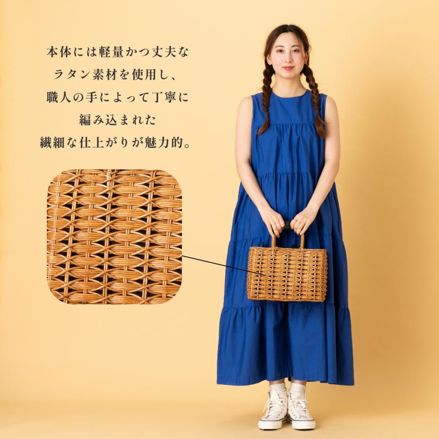 バグマティ BAGMATI かごバッグ レディース ラタン レザー 籐 スクエア型 ハンドメイド トートバッグ ハンドバッグ 内布 カゴバッグ 天然素材_3