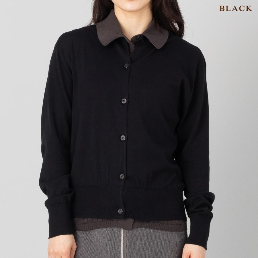 ジョンスメドレー JOHN SMEDLEY クルーネック長袖コットンニットカーディガン レディース 30G 30ゲージ シーアイランドコットン 綿 上品 きれいめ 天然素材の画像