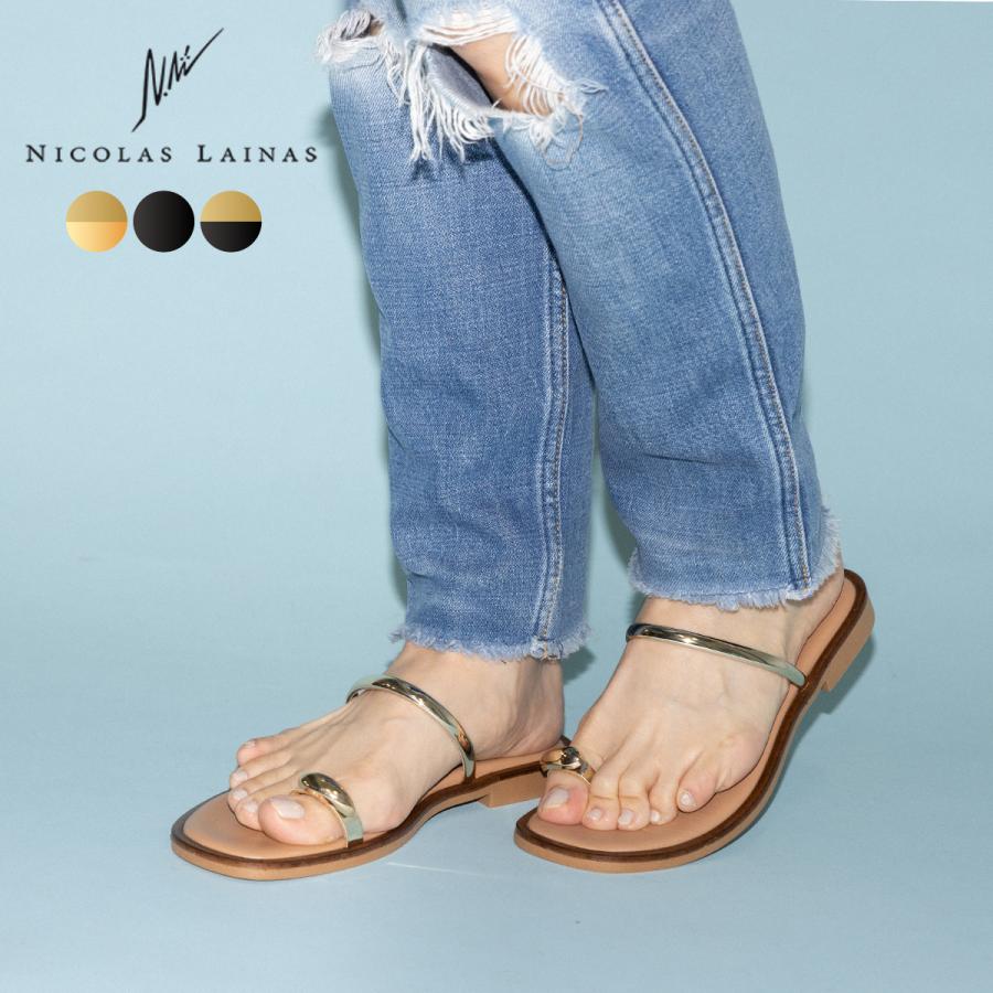 ニコラスライナス NICOLAS LAINAS フラットサンダル レディース トングサンダル ぺたんこ ローヒール 歩きやすい メタル—パーツ スクエアトゥ サムリングサンダル トゥリングサンダル きれいめ 上品 洗練 C313LT NICOLAS LAINAS（ニコラスライナス） フラットサンダル レディース