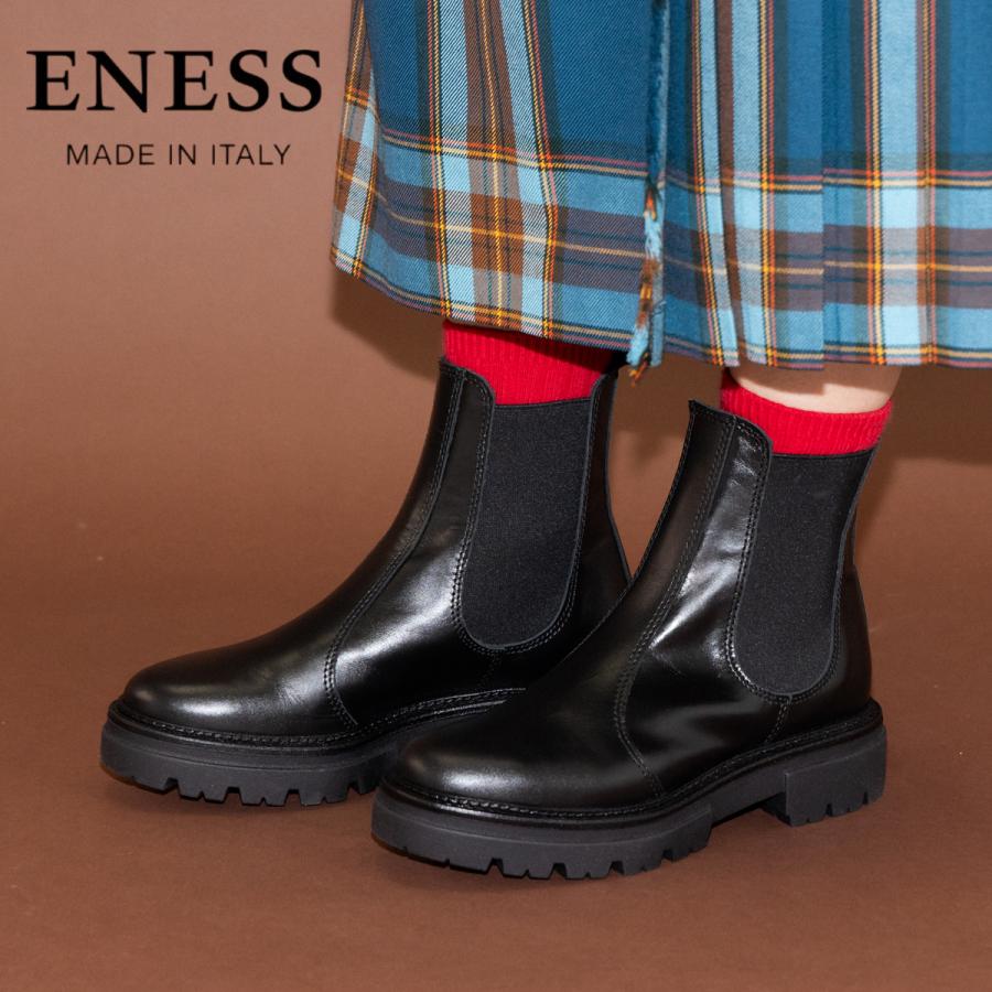 eness（エネス） レザー サイドゴア チェルシー ブーツ レディース