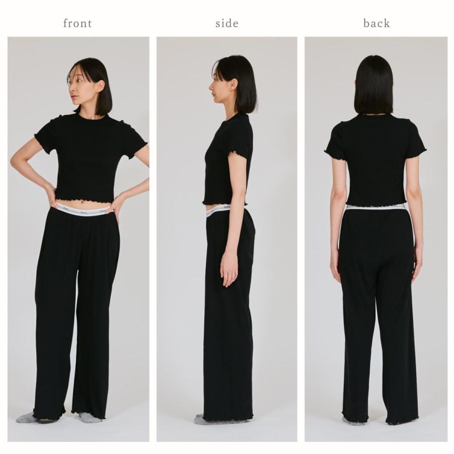 上下セット 百々千春 × Hanes ロングワイドパンツ クロップTシャツ Hanes ヘインズ ロングワイドパンツ by THE DODO JEAN