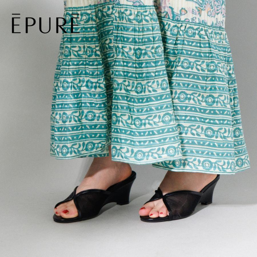 エピュレ EPURE ROSI Net Wedge Mules レディース ブラック ミュール