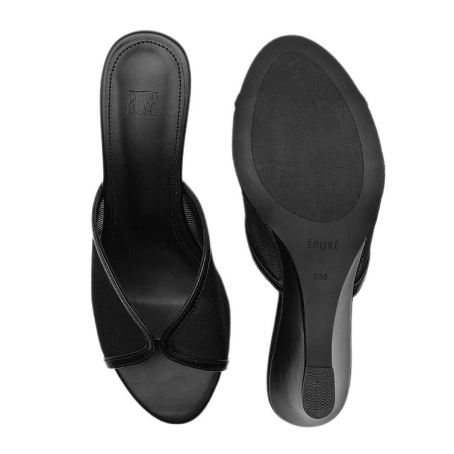 エピュレ EPURE ROSI Net Wedge Mules レディース ブラック ミュール