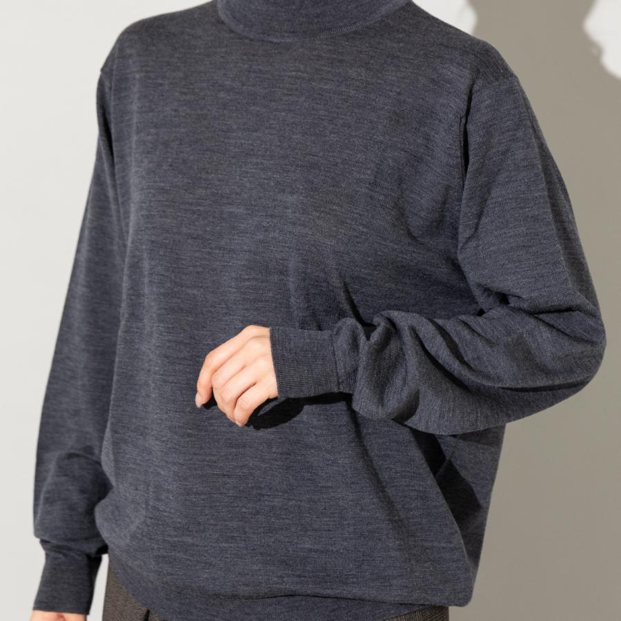 ジョンスメドレー JOHN SMEDLEY シングルモックネック長袖ニットプルオーバー 30G メンズ レディース メリノウール ハイゲージ 無地 上品 A4802_15