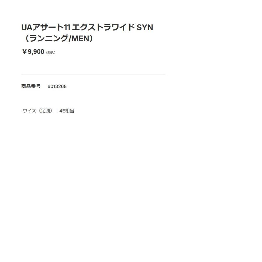 アンダーアーマー UNDER ARMOUR ASSERT 11 EXTRA WIDE SYN アサート11 エクストラワイド SYN メンズ 4E スポーツ ランニングシューズ ランシュー 6013268の画像