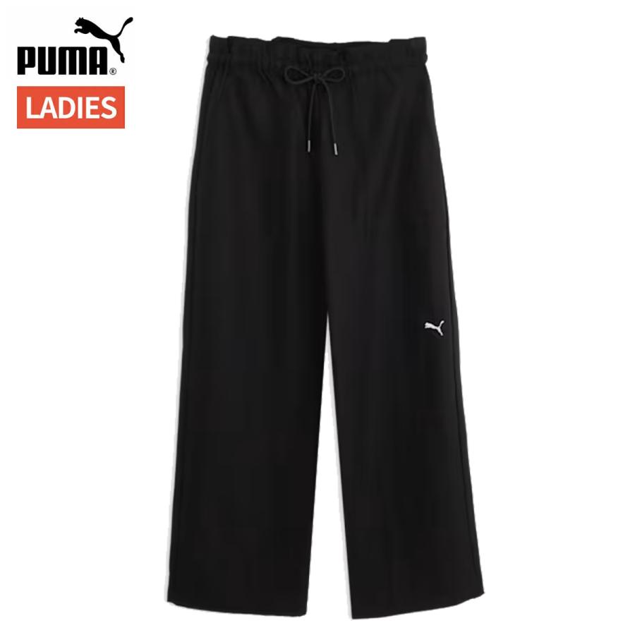 プーマ PUMA ESS エレベーテッド ウーブン ワイド パンツ レディース ブラック 黒 スポーツ フィットネス ロング パンツ 638490-01 | PUMA