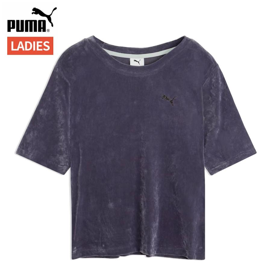 プーマ PUMA ESS エレベーテッド ベロア メッシュ 半袖 Tシャツ レディース 春 夏 パープル 紫 スポーツ フィットネス 半袖 Tシャツ 638500-35 | PUMA