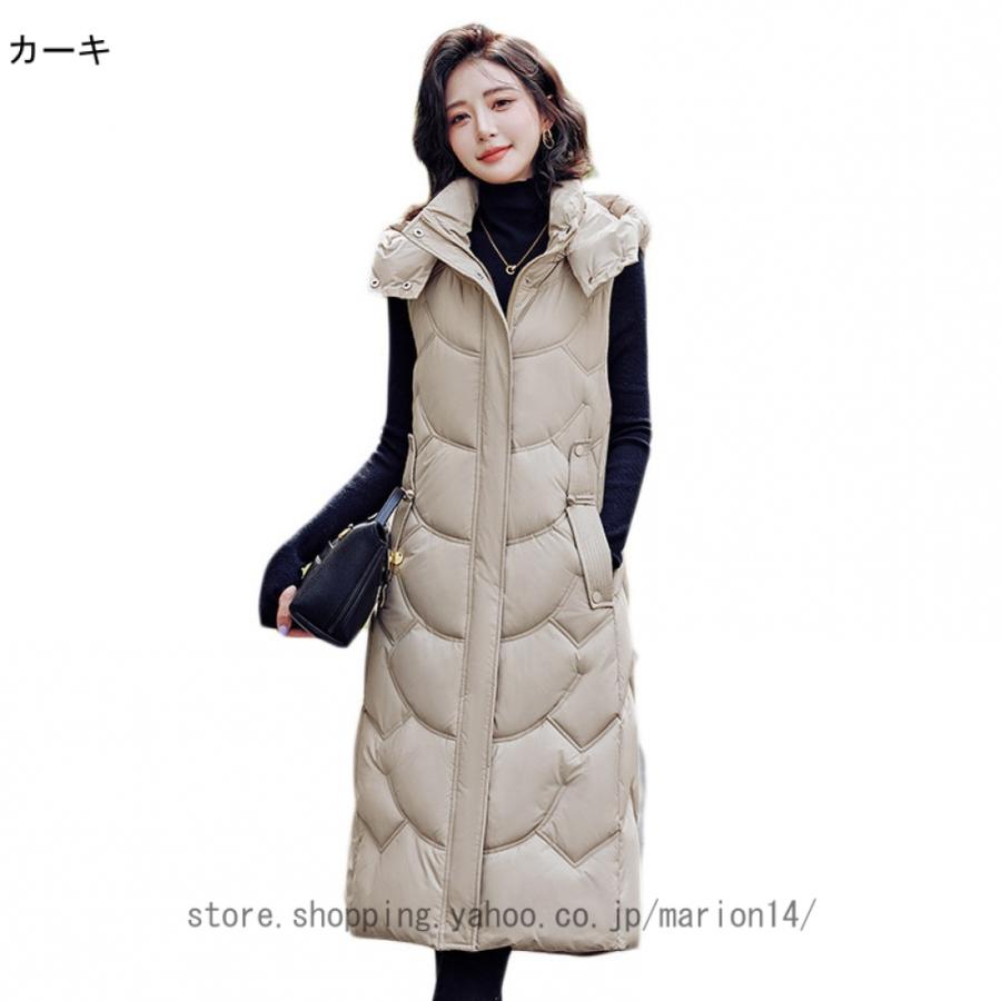 ダウンベスト レディース フード付き ロングジレ 大きいサイズ