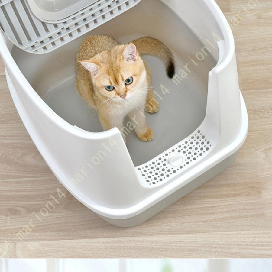 上から入る猫トイレ スコップ付き 猫砂が飛び散りにくい 固まる猫砂用 Lサイズ 猫 トイレ 上から猫トイレ ホワイト ピンク ブルー 散らからない 掃除｜marion14｜09
