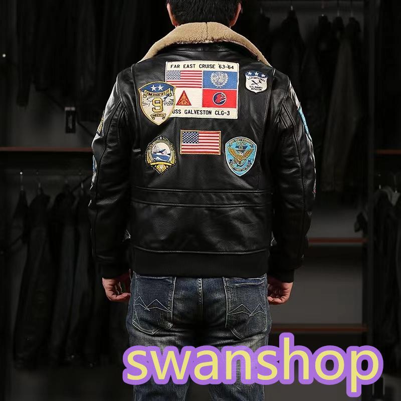 フライトジャケット メンズ ウール襟 牛革ステアハイド ガンモデル TOP GUN ボマー ボンバー ガン ワッペン付き｜mariri-shop｜04