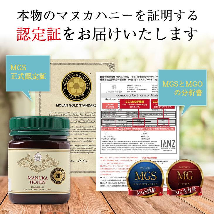 スプリングSALEファイナル！ マヌカハニー 20+ が1本あたり7667円！250g 3本 認定書/分析書付き MGS認証 マヌカゴールド MG800以上 生 はちみつ 非加熱 無添加の画像
