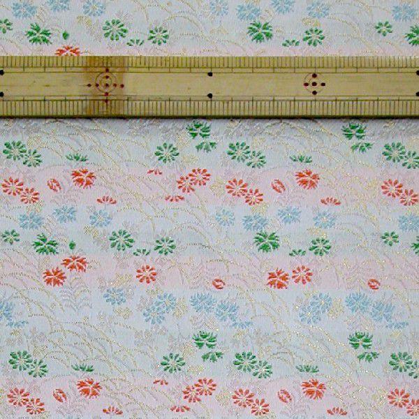 金襴(金らん)：織り巾×30cm 『白地に、菊、撫子、草』 : マリヤ手芸