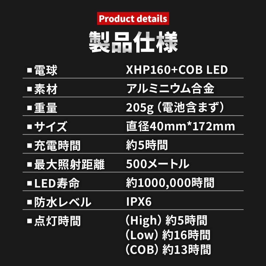 懐中電灯 USB充電 ledライト 防水 ハンディライト COBライト フラッシュライト 防災 登山 夜 釣り キャンプ アウトドア 超高輝度 10000lm ズーム調整 | ブランド登録なし | 14